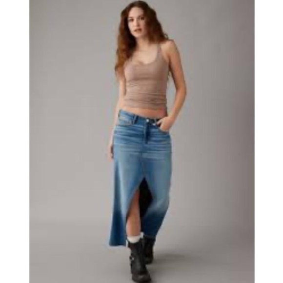 Flying Angel Blue Denim Front Slit Maxi Length LowRise Skirt Size 13/31 Trendy - Picture 1 of 11